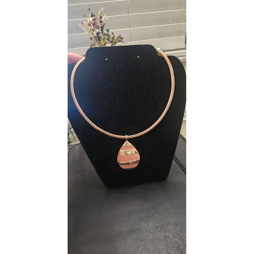 Monet Rose Gold Tone Omega Chain Teardrop Pendant Necklace RPHK010015